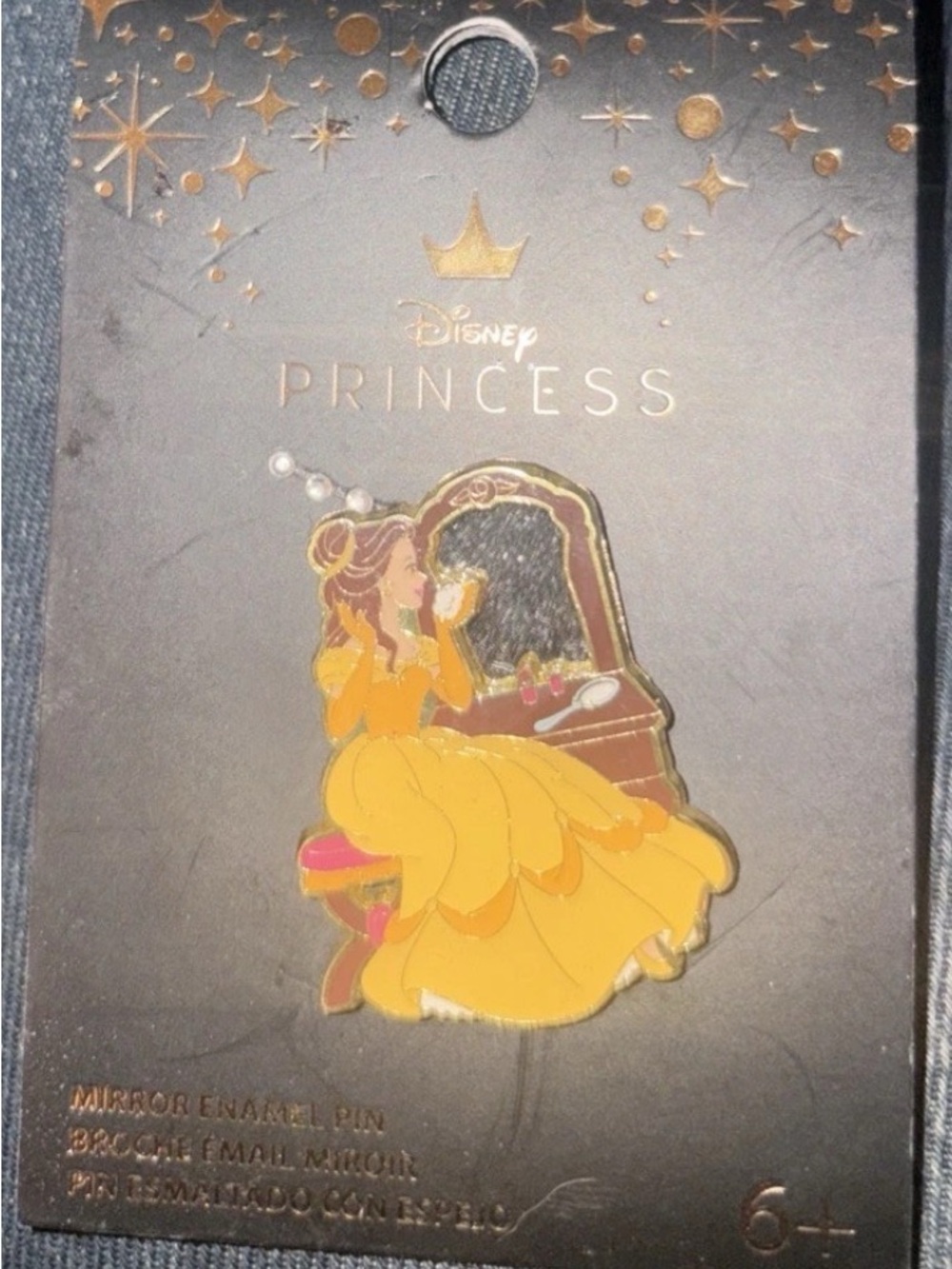 Disney Princess Belle Vanity Mirror Enamel Pin — Yellow & Pink Accents